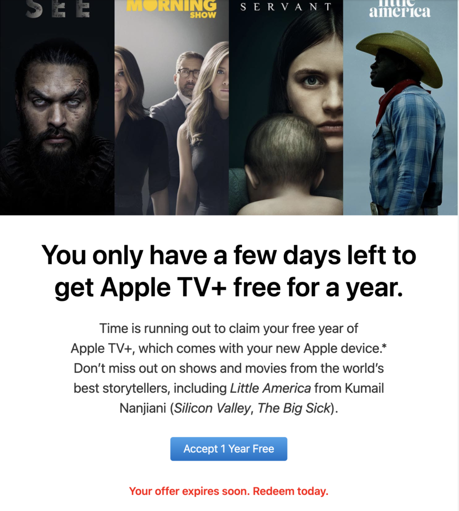 Email di promemoria per Apple TV