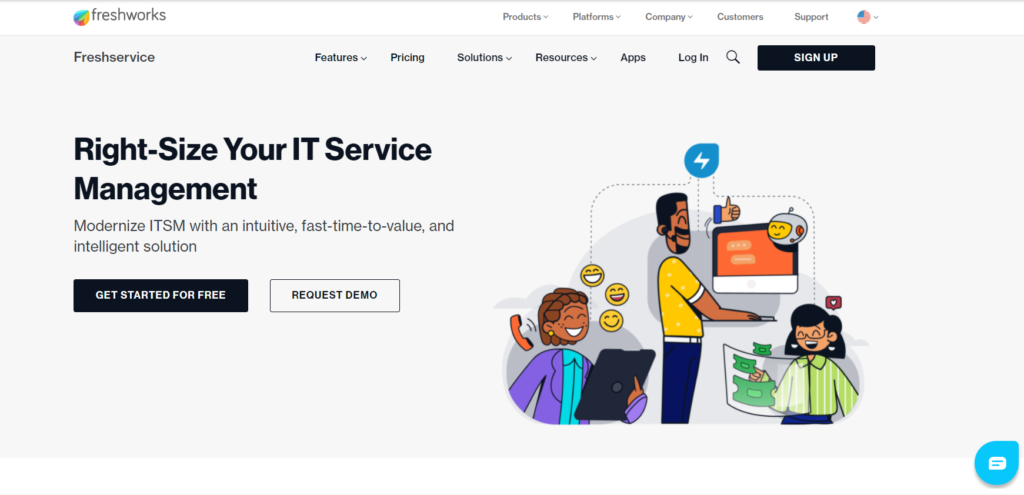 Homepage di Freshservice 