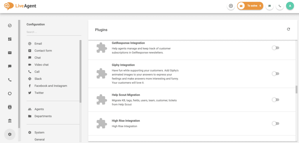 Integrazione di Giphy nella lista dei plugin di LiveAgent
