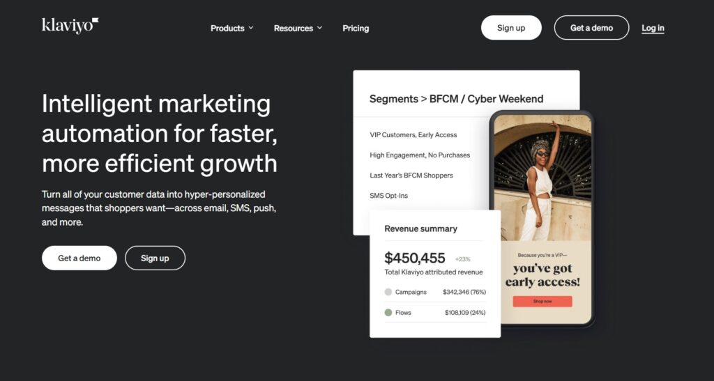 Klaviyo home page, soluzione di marketing intelligente