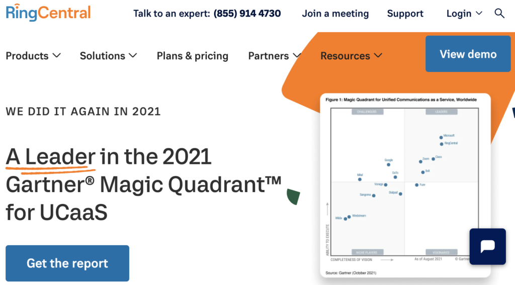 Homepage di Ringcentral 