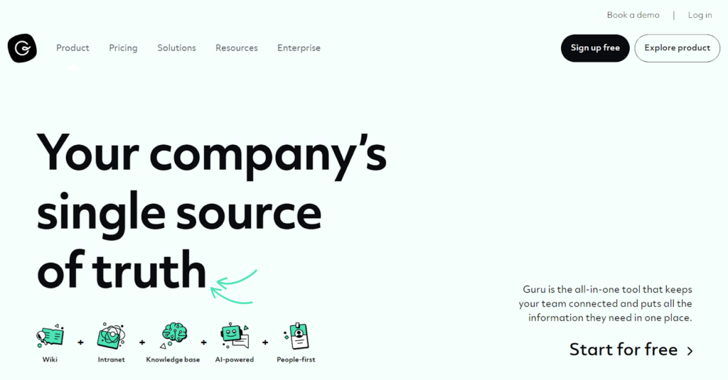 Schermata accattivante della base di conoscenza di Guru