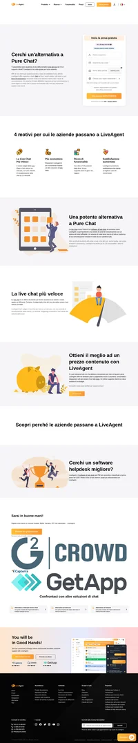 LiveAgent offre supporto e-mail, live chat, social media, call center e base di conoscenza. LiveAgent ha il widget di live chat più veloce sul mercato, con un tempo di visualizzazione della chat di 2,5 secondi.