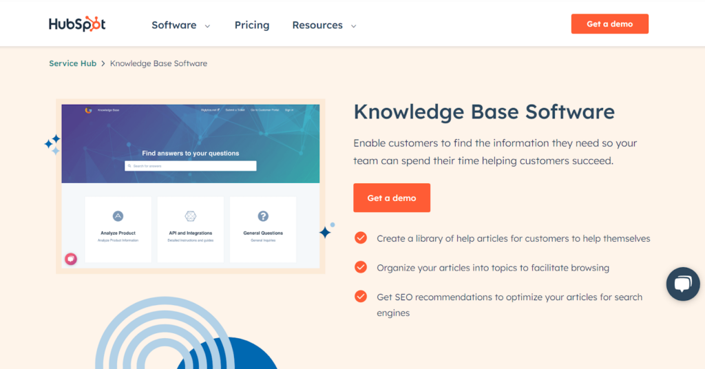 Schermata della homepage della base di conoscenza di HubSpot Service Hub
