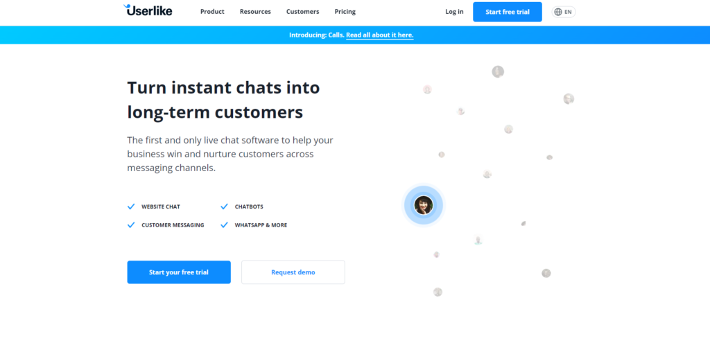 Home Page di Userlike 