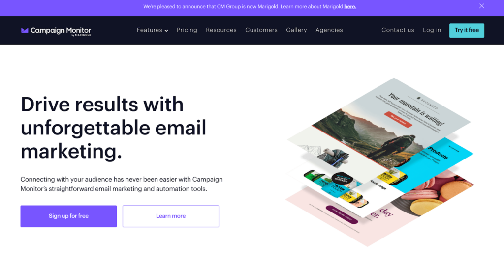 Home page di Campaign Monitor, efficiente sistema di gestione e marketing delle e-mail