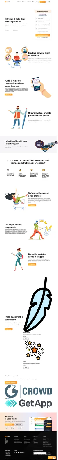 Fai crescere la tua attività da solista e freelance con LiveAgent, il software di help desk per PMI più recensito e classificato al primo posto nel 2020. Resta vicino ai tuoi clienti e aiutali più velocemente con LiveAgent.