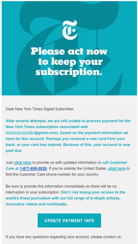 esempio di email di sollecito del nyt