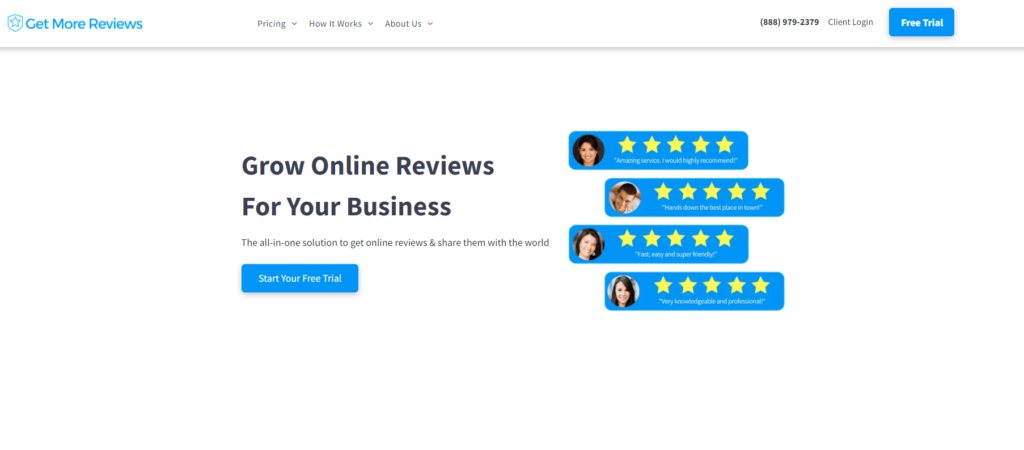Homepage di GetMoreReviews 