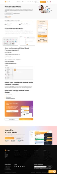 Virtual Global Phone fornisce numeri di telefono locali virtuali in oltre 60 paesi. Ulteriori informazioni sull'integrazione di Virtual Global Phone in LiveAgent.
