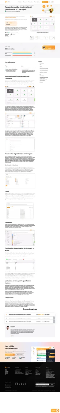 Dai un'occhiata alla nostra recensione delle funzionalità di gamification di LiveAgent, progettate per aiutarti a motivare il tuo team e migliorare la soddisfazione dei clienti.