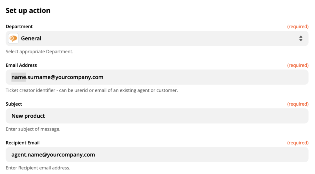 Impostazione dell'azione LiveAgent su Zapier