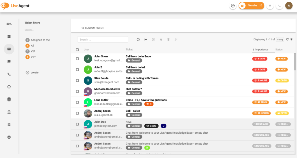 LiveAgent - Casella di posta Universale