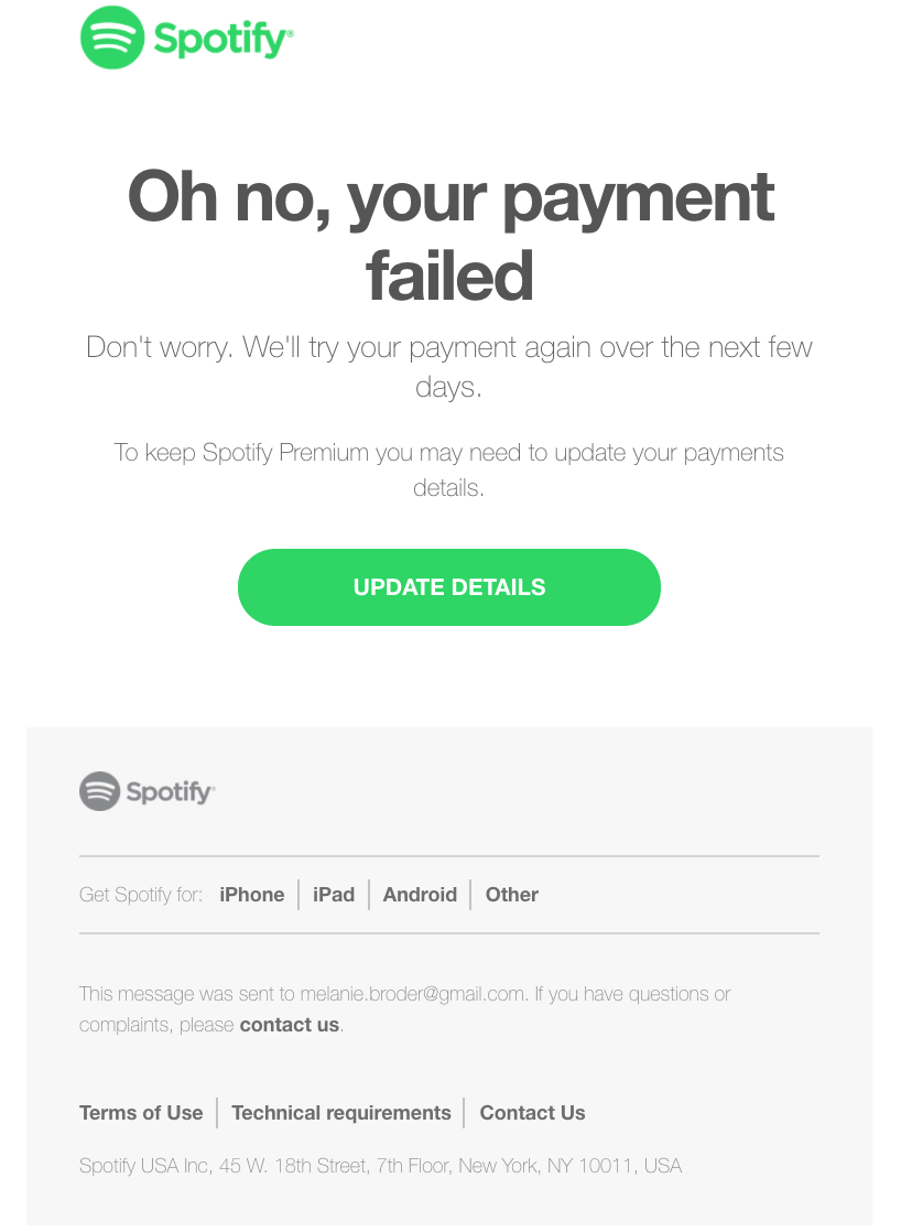 esempio delle email di sollecito di spotify 