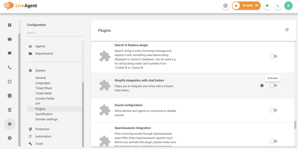 shopify--liveagent-integrazione Integrazione Shopify con pulsante chat nella lista dei plugin LiveAgent