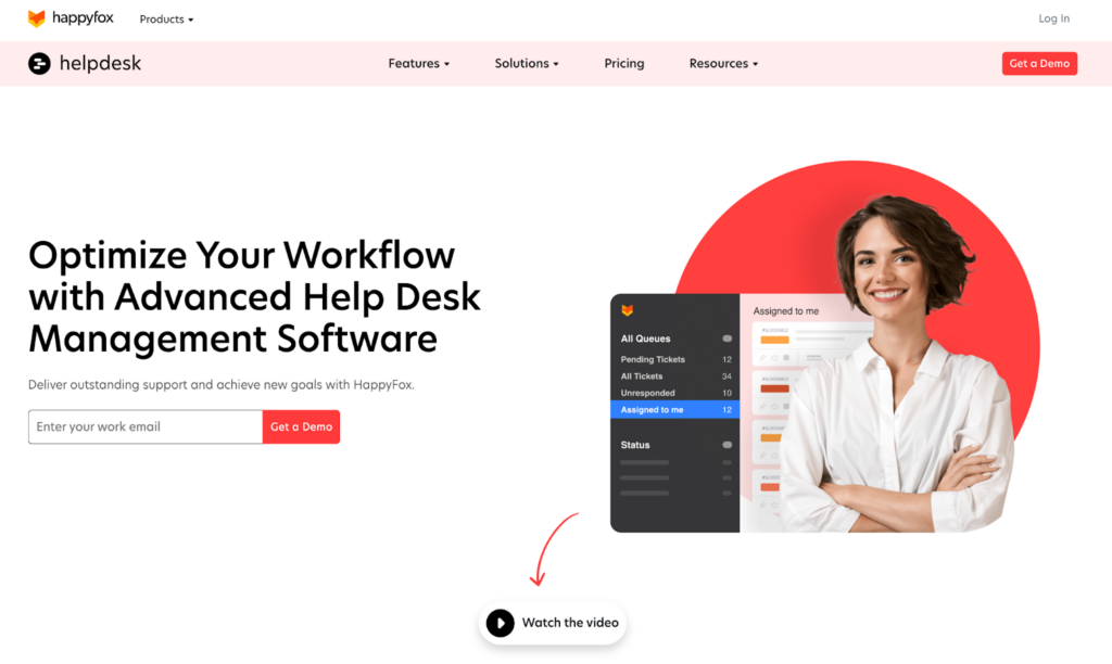 Homepage del sistema di ticketing dell'helpdesk Happyfox