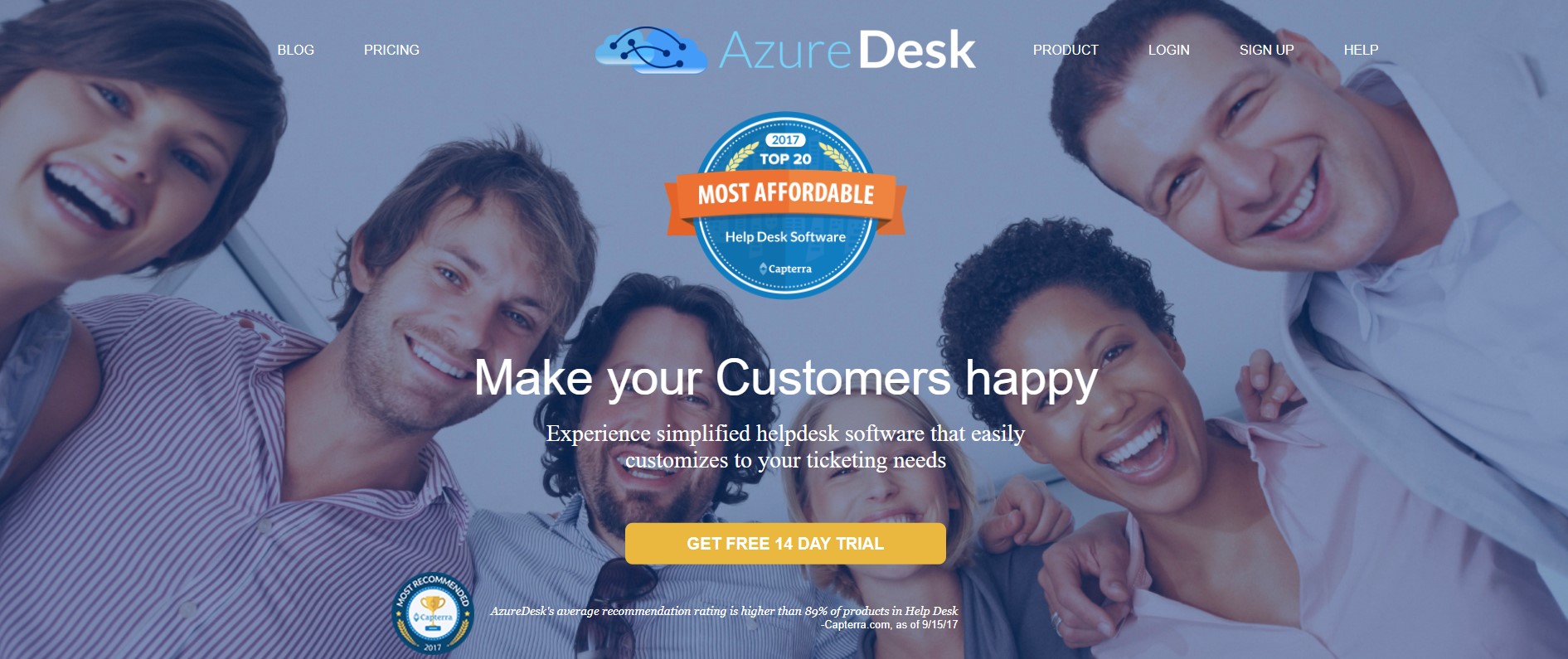 Homepage del sistema di supporto tramite ticket AzureDesk