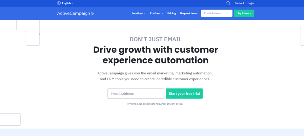 Home Page di ActiveCampaign 