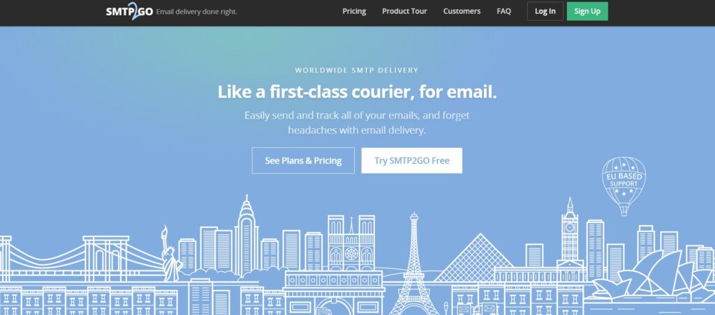 SMTP2GO home page, software di gestione della posta elettronica per privati e aziende