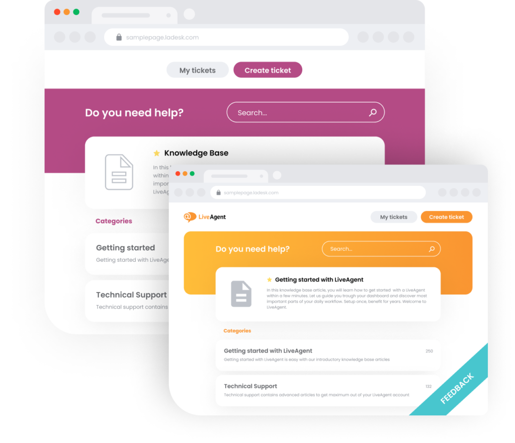 Illustration of how a knowledge base looks like with LiveAgent