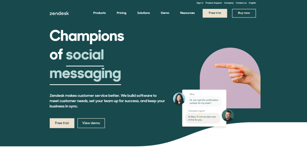 Homepage di Zendesk 