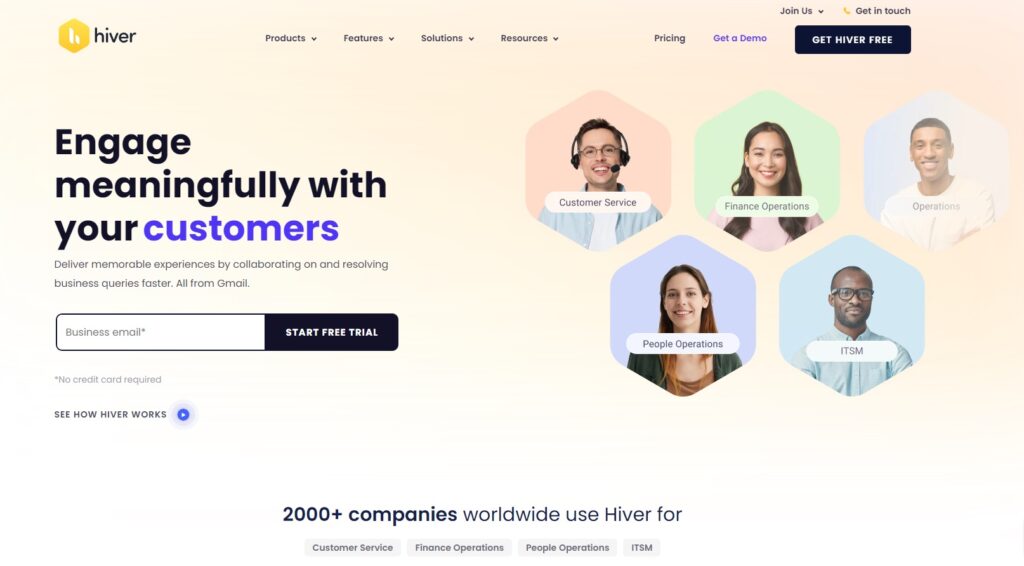 Hiver home page, software di gestione collaborativa della posta elettronica 