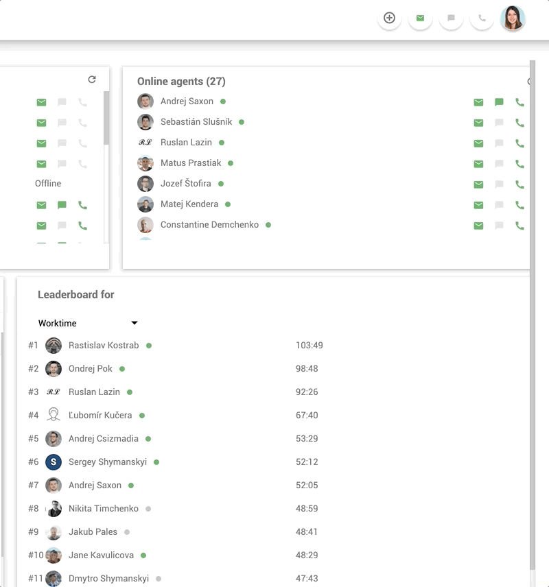 Funzione di chat interna sul posto di lavoro in LiveAgent - esempio