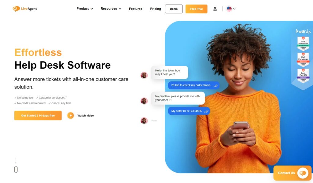 Homepage del software di biglietteria LiveAgent