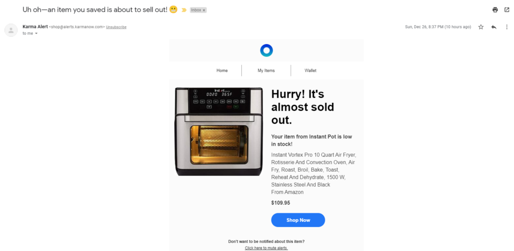 Email ultima possibilità di Karmanow 