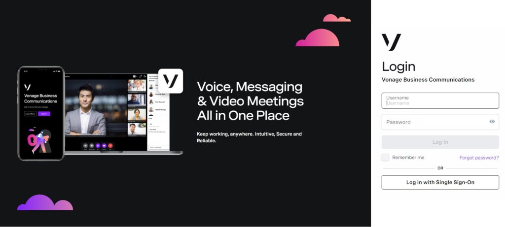 Homepage di Vonage business communications 