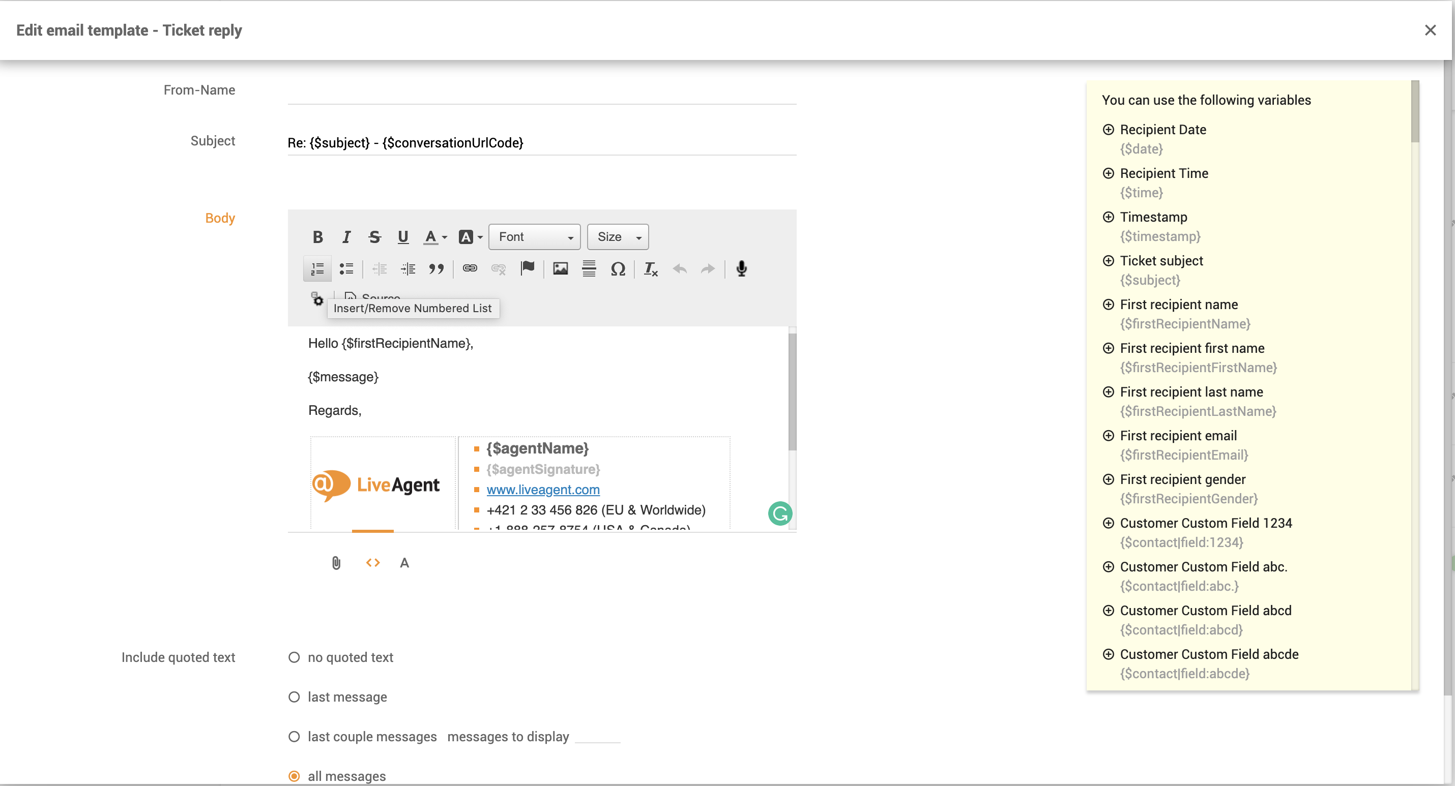 Personalizzazione del modello di posta elettronica