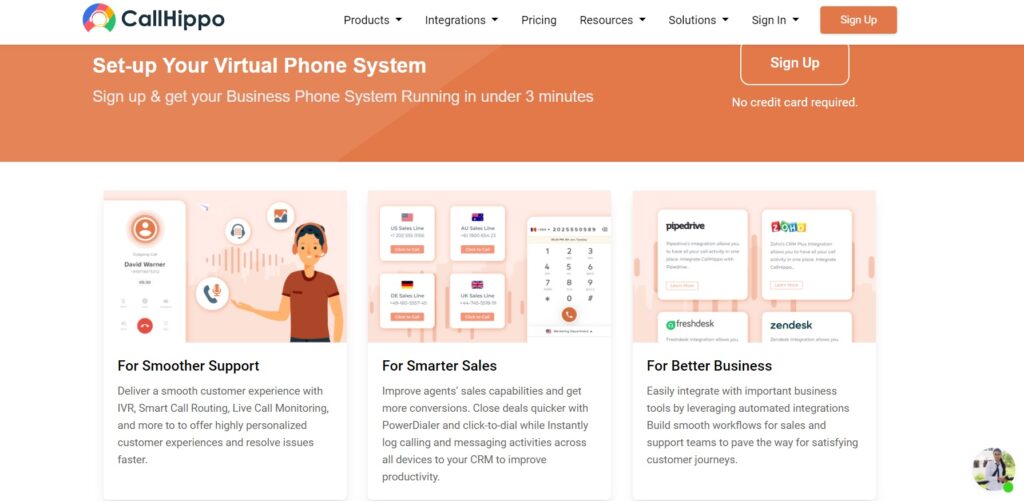 Homepage di CallHippo 