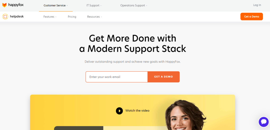 Homepage di HappyFox 