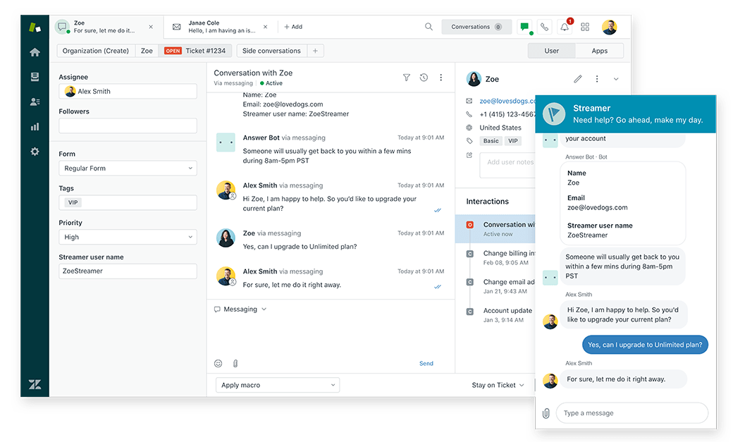 Supporto clienti Zendesk e conversazioni