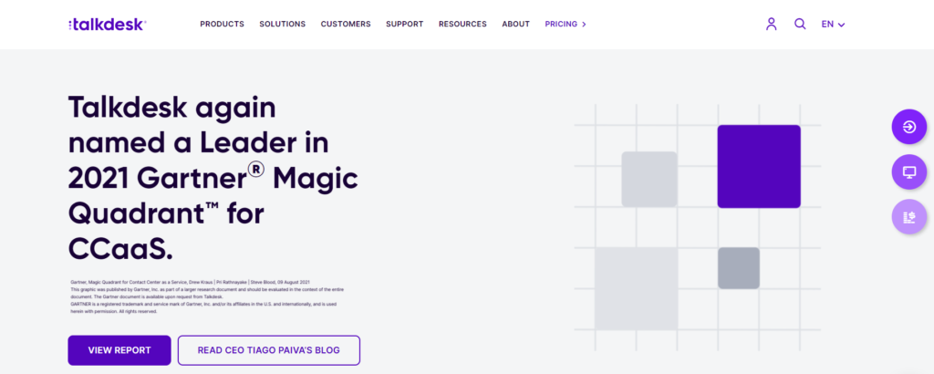 Homepage di Talkdesk 