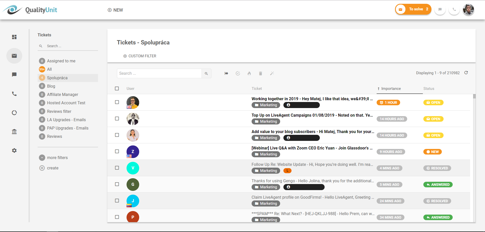Sistema di help desk gratuito -LiveAgent -Tutti i ticket