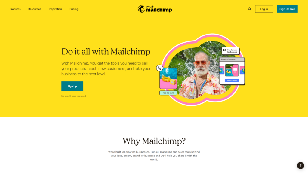landing page di Mailchimp