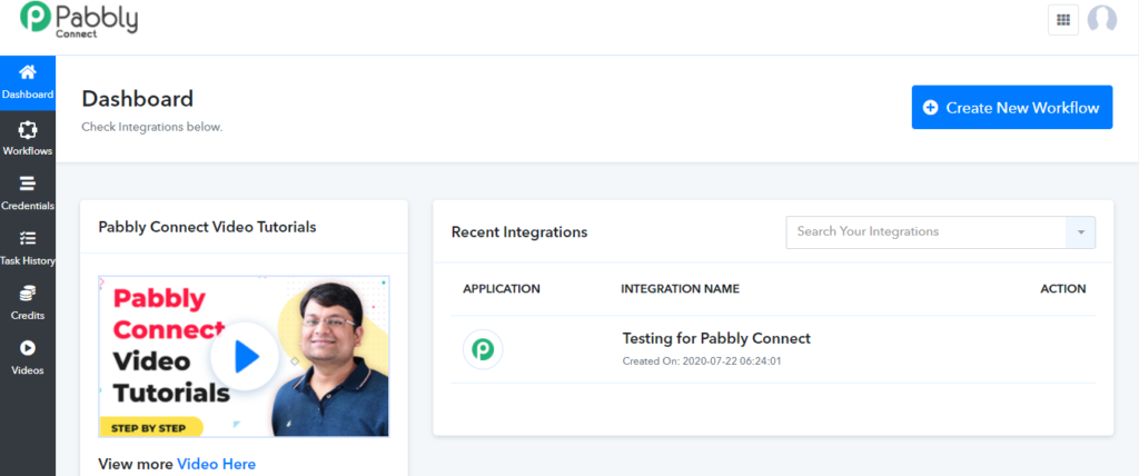 Dashboard utente Pabbly Connect