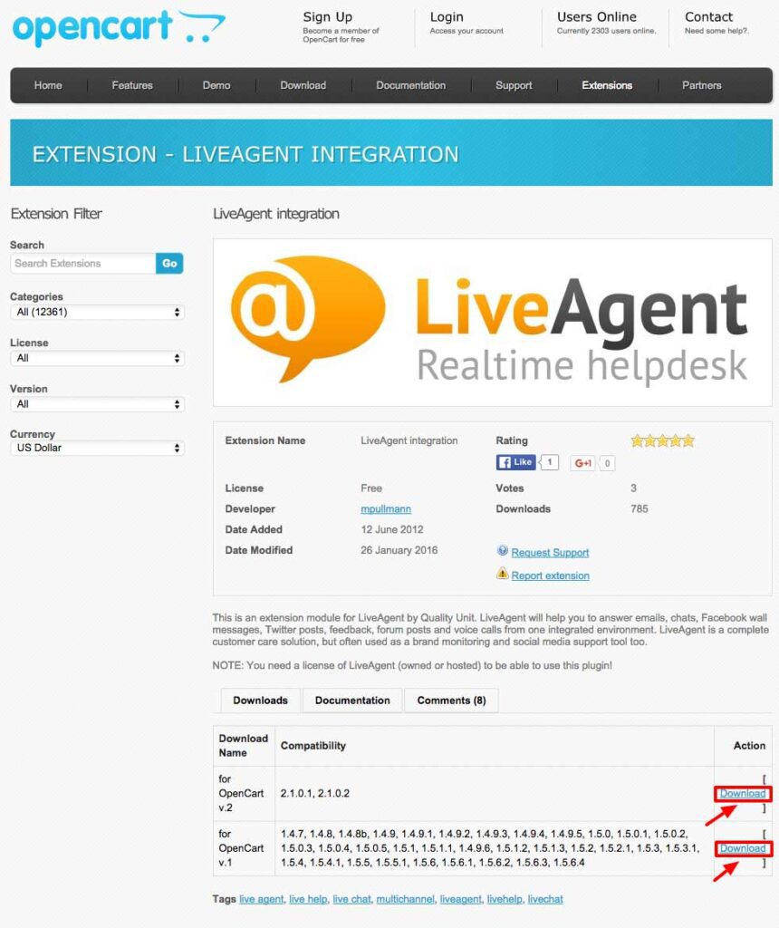 integrazione opencart LiveAgent