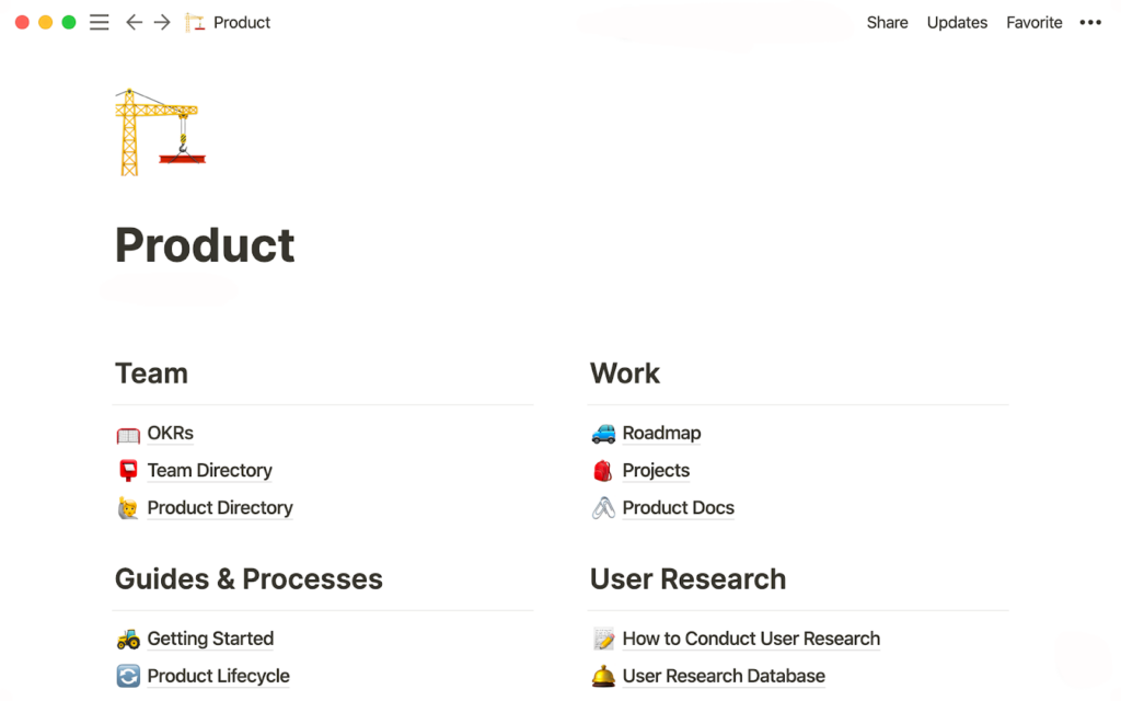 Illustrazione di una base di conoscenza creata con Notion
