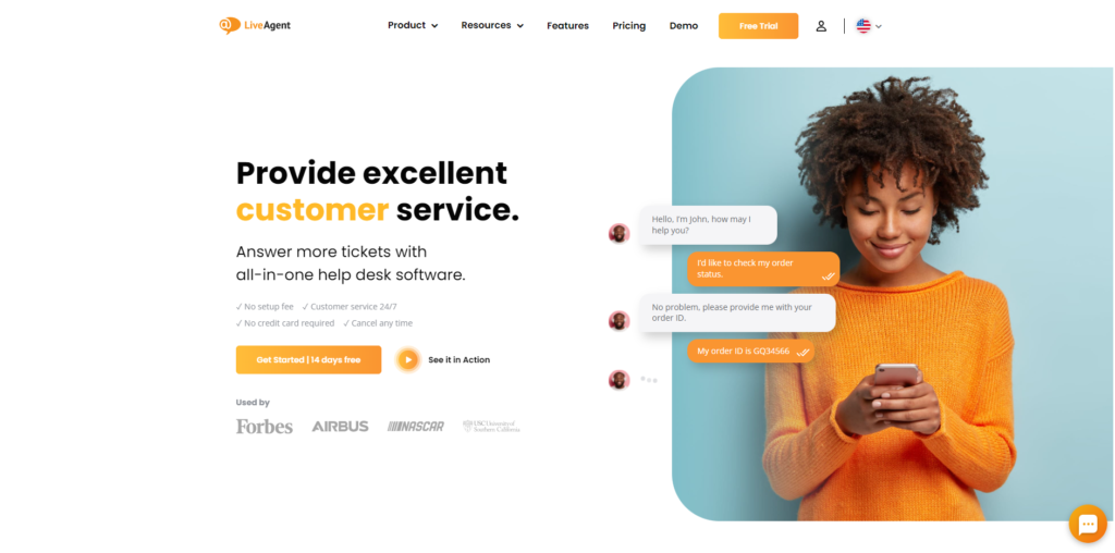 Homepage di LiveAgent