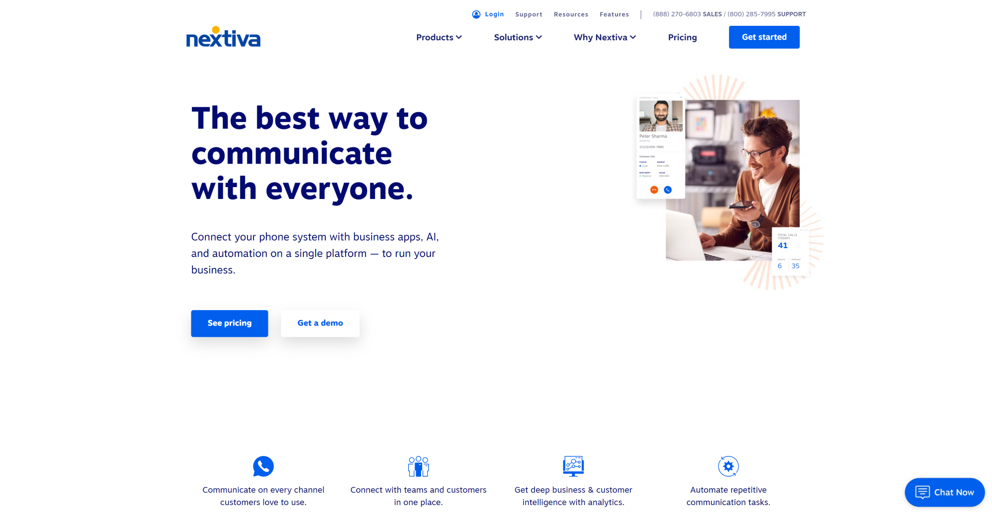 Homepage del software Nextiva Call Center