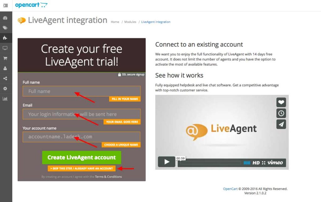 integrazione opencart LiveAgent
