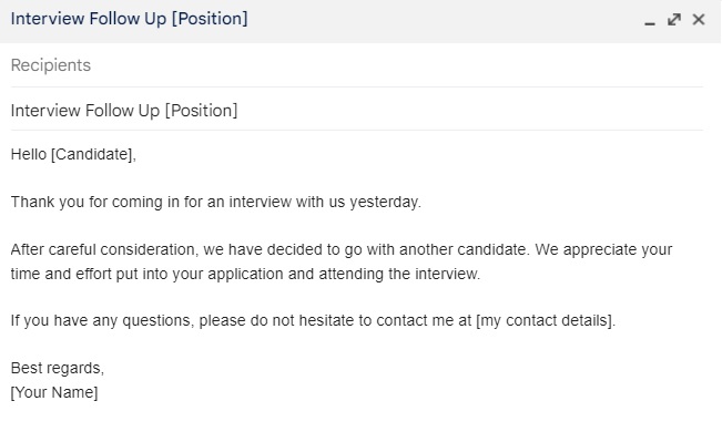 Rejecting applicant email template