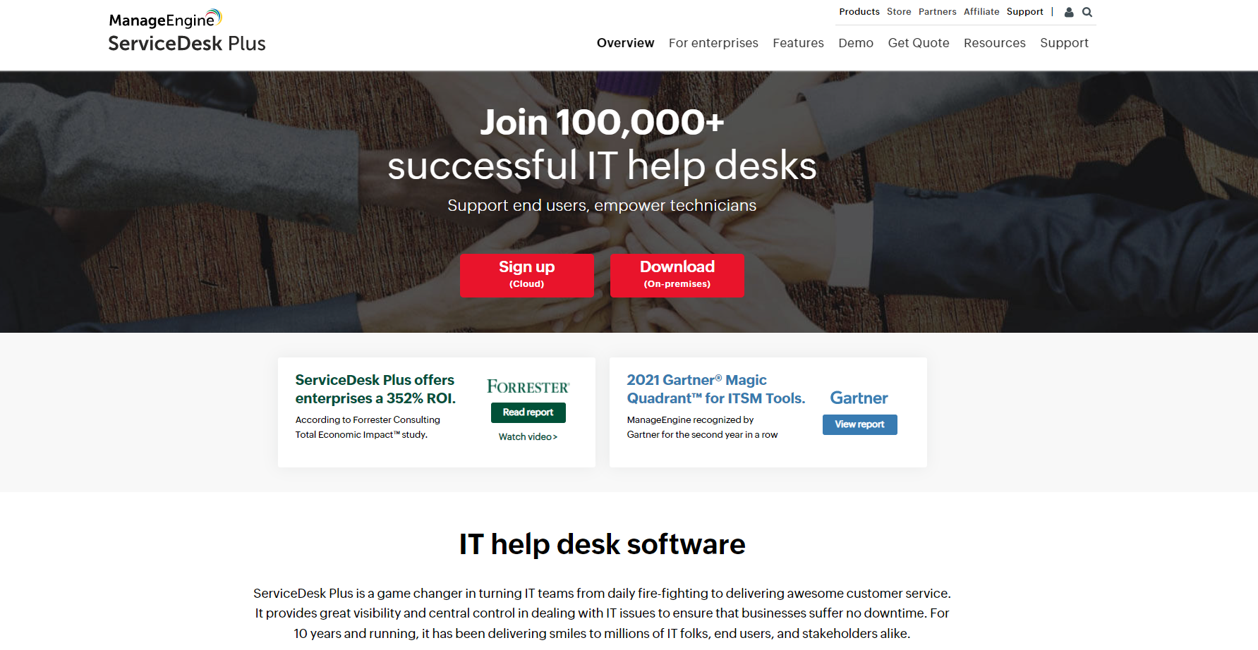 Homepage del software di ticketing IT ManageEngine Service Desk Plus