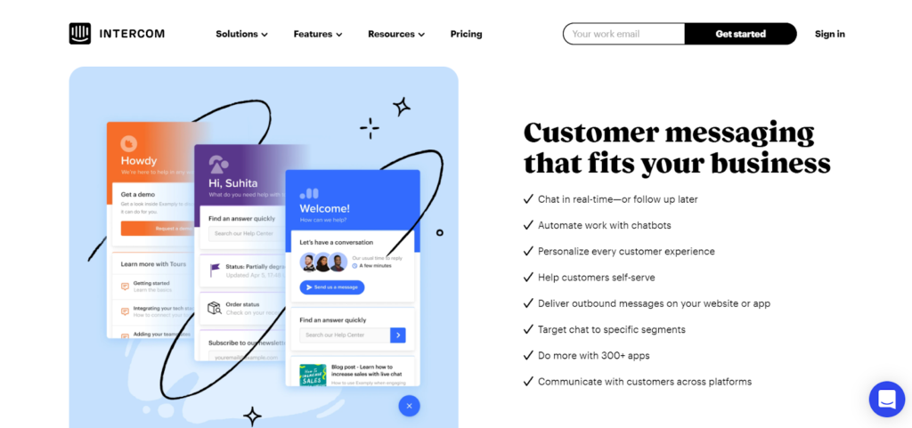 Home page di Intercom 
