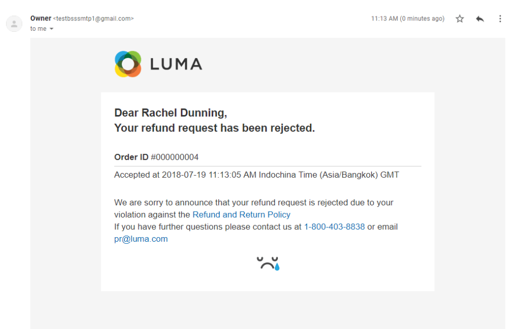 richiesta di rimborso respinta