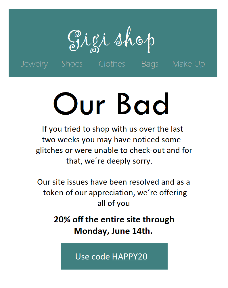 esempio di e-mail di scuse