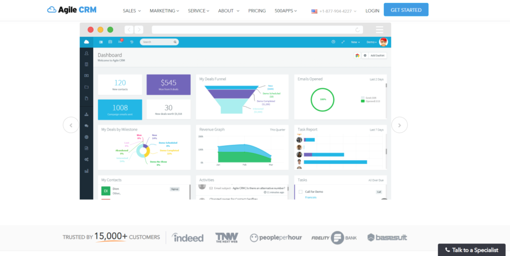 Homepage di  Agile CRM 