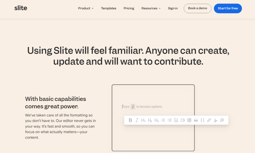 Base di conoscenza Slite homepage